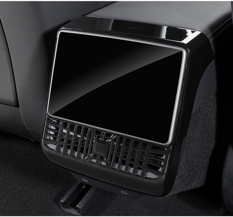Rear A/C vent cover for Tesla Model Y Juniper featuring mesh design to block debris while maintaining smooth airflow circulation