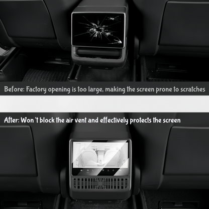 Rear entertainment screen protection for Tesla Model Y Juniper 8-inch display with vent guard cover