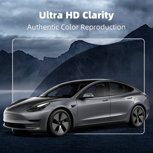 Ultra-clear tempered glass Tesla screen protector for Model 3 2024+ and Model Y 2025+, maintains touch sensitivity and reduces glare for navigation and rear displays