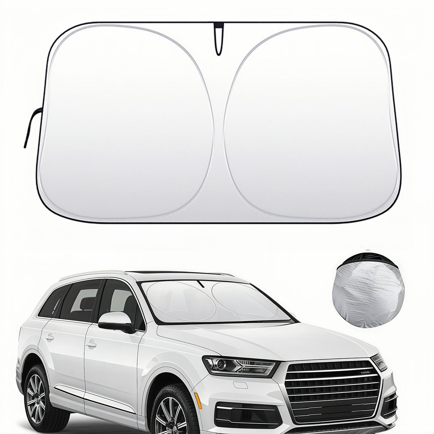 Universal car windshield sun shade with UV protection blocks sunlight and reduces interior heat for daily parking use