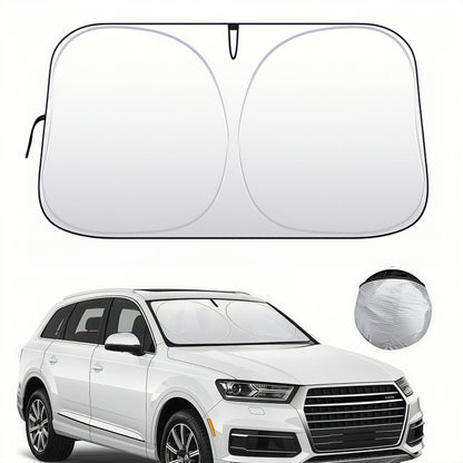Universal car windshield sun shade with UV protection blocks sunlight and reduces interior heat for daily parking use