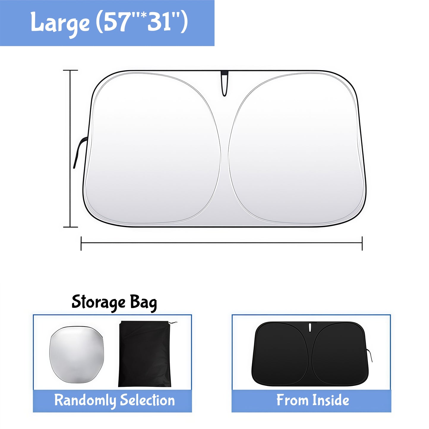 Universal fit car sunshade suitable for cars SUVs and trucks providing full windshield coverage and heat protection