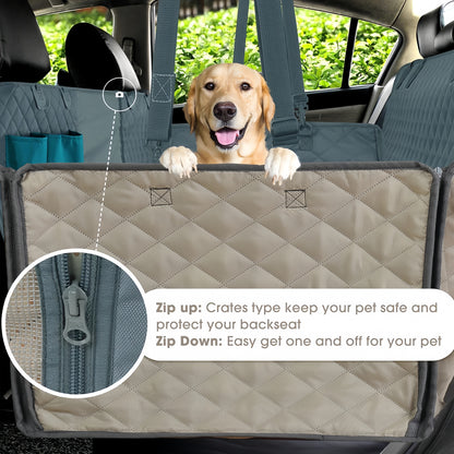 Velcro seat belt openings allow safe harness use for small dogs while keeping the car seat protected